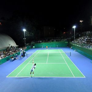synthetic flooring / for tennis courts / roll / concrete look