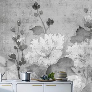 contemporary wallpaper / cellulose fiber / floral / gray