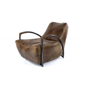 industrial style armchair / leather / iron