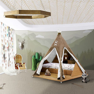 single bed / original design / wooden / fabric