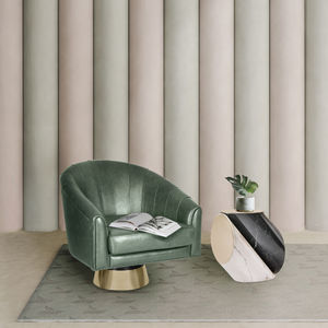 contemporary armchair / fabric / leather / polished brass