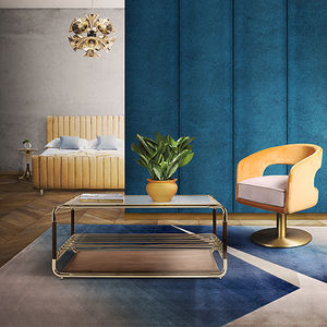 contemporary coffee table / oak / walnut / glass