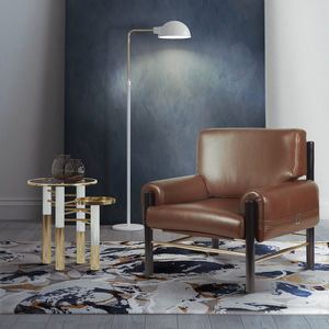 contemporary armchair / fabric / leather / wooden
