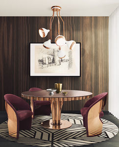 contemporary dining table / glass / polished stainless steel / round