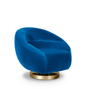 contemporary armchair / polished brass / velvet / swivel
