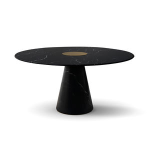 contemporary dining table / polished brass / oak / marble