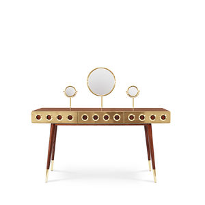 contemporary dressing table / walnut / gold-plated brass