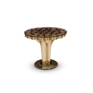 contemporary side table / polished brass / brushed brass / glass