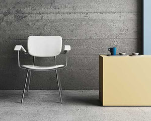 contemporary chair / with armrests / upholstered / leather