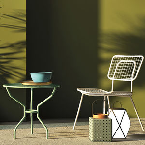 contemporary coffee table / painted metal / mesh / round