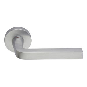 door handle / brass / minimalist design / silver finish