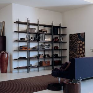 contemporary bookcase / wooden / glass / iron