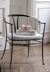 traditional chair / with removable cushion / fabric / wrought iron
