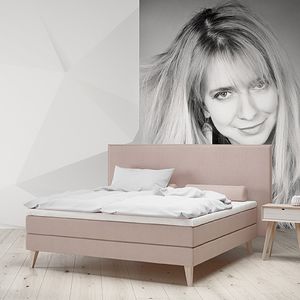 double bed / contemporary / solid wood / fabric