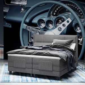 double bed / contemporary / upholstered / with headboard