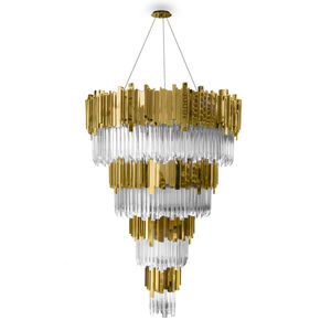 contemporary chandelier / crystal / gold-plated brass / halogen