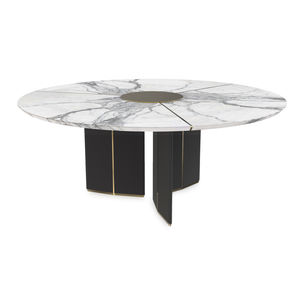 contemporary dining table / brass / marble / leather