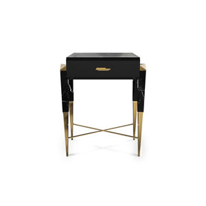 traditional side table / wooden / brass / marble