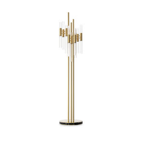 floor-standing lamp / contemporary / brass / crystal