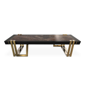 contemporary table / lacquered wood / polished brass / marble
