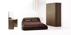 double bed / contemporary / solid wood / leather