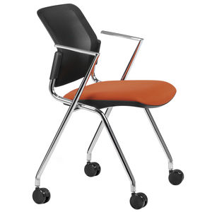 contemporary visitor chair / with armrests / upholstered / stackable