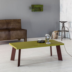 contemporary coffee table / iron / oak / rectangular