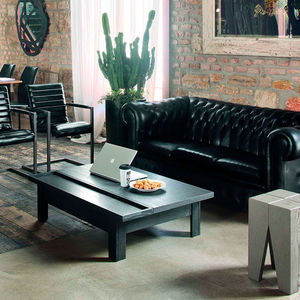 contemporary coffee table / solid wood / rectangular / with storage compartment