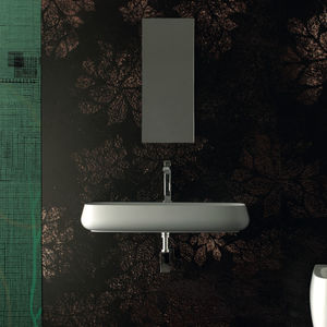 wall-mounted washbasin / rectangular / ceramic / contemporary