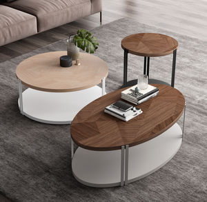contemporary side table / walnut / round / oval