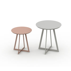 contemporary side table / metal / lacquered MDF / round