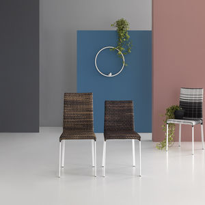 contemporary chair / high back / metal / synthetic leather