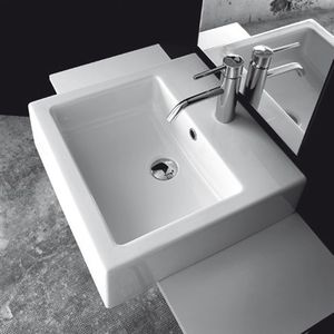 semi-recessed washbasin / square / ceramic / contemporary