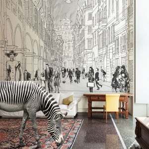 contemporary wallpaper / cellulose fiber / panoramic / urban motif