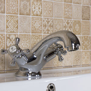 double-handle washbasin mixer tap / free-standing / chrome-plated brass / bathroom