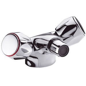 double-handle bidet mixer tap / free-standing / chromed metal / chrome-plated brass