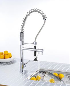 chrome-plated brass mixer tap / kitchen / 1-hole / with pull-out spray