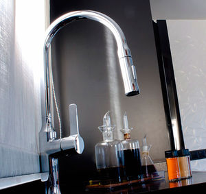 chrome-plated brass mixer tap / kitchen / 1-hole / with pull-out spray
