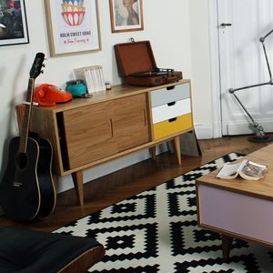 sideboard with long legs / Scandinavian design / oak / walnut