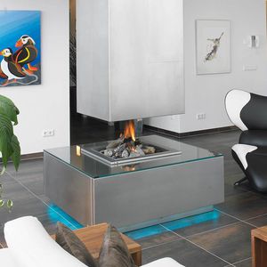 gas fireplace / contemporary / open hearth / central
