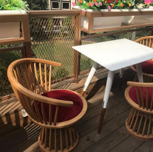 traditional chair / upholstered / central base / fabric