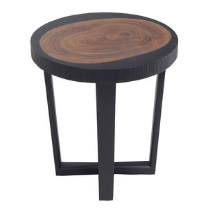 contemporary side table / teak / solid wood / round