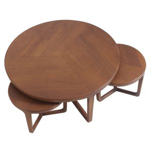 contemporary coffee table / oak / brass / round