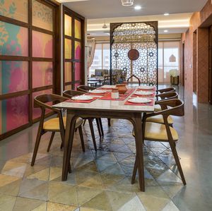 contemporary table / teak / marble / rectangular