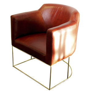 contemporary armchair / leather / brass / sled base