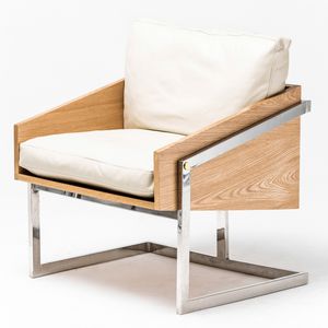 contemporary armchair / wooden / leather / stainless steel