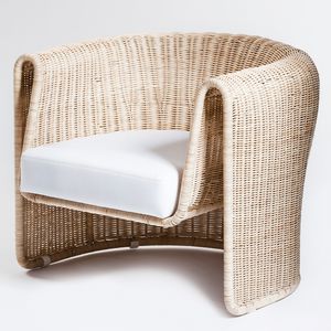 contemporary armchair / linen / wicker / with removable cushion