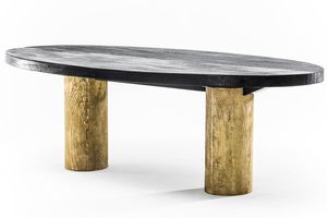 contemporary dining table / wooden / brass / oval