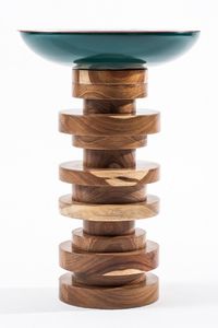contemporary side table / wooden / copper / round