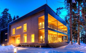 prefab house / contemporary / glue-laminated wood / two-story